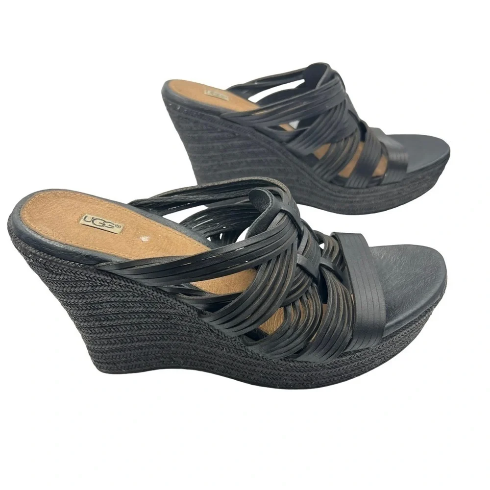 Ugg Melinda Platform Wedge Sandals Black Women's Size 9